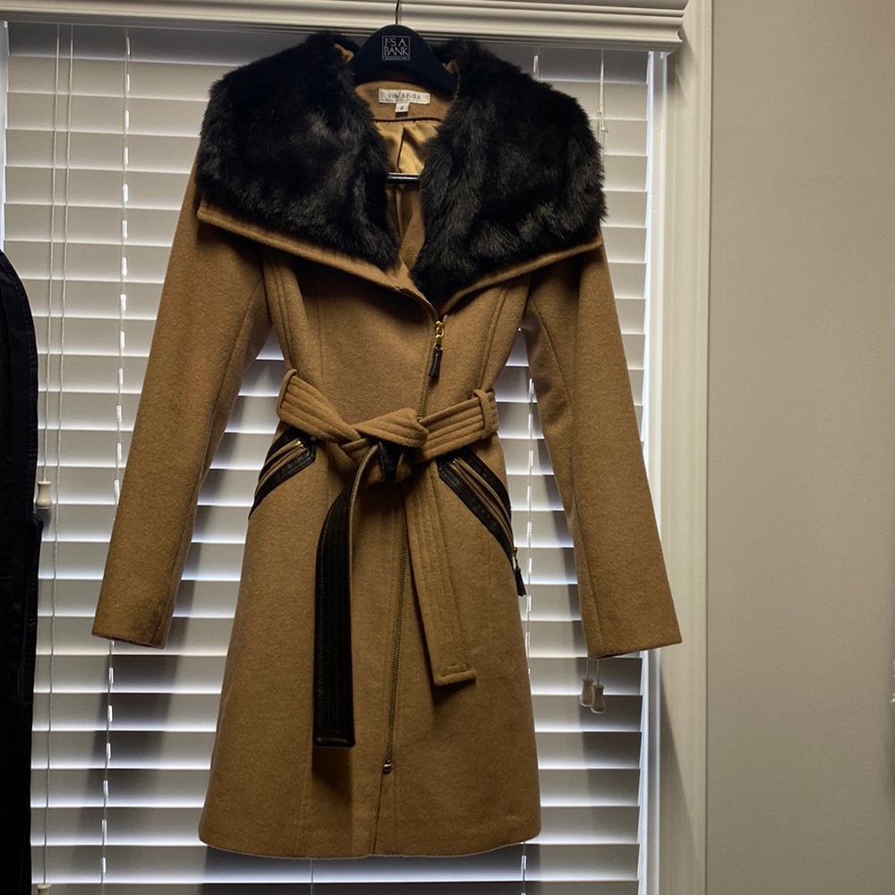 Faux fur coat size 0 beige